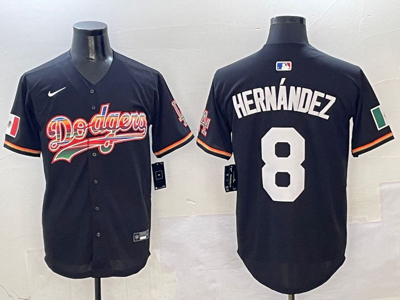 Men Los Angeles Dodgers #8 Hernandez Black rainbow Nike 2025 MLB Jersey style 1